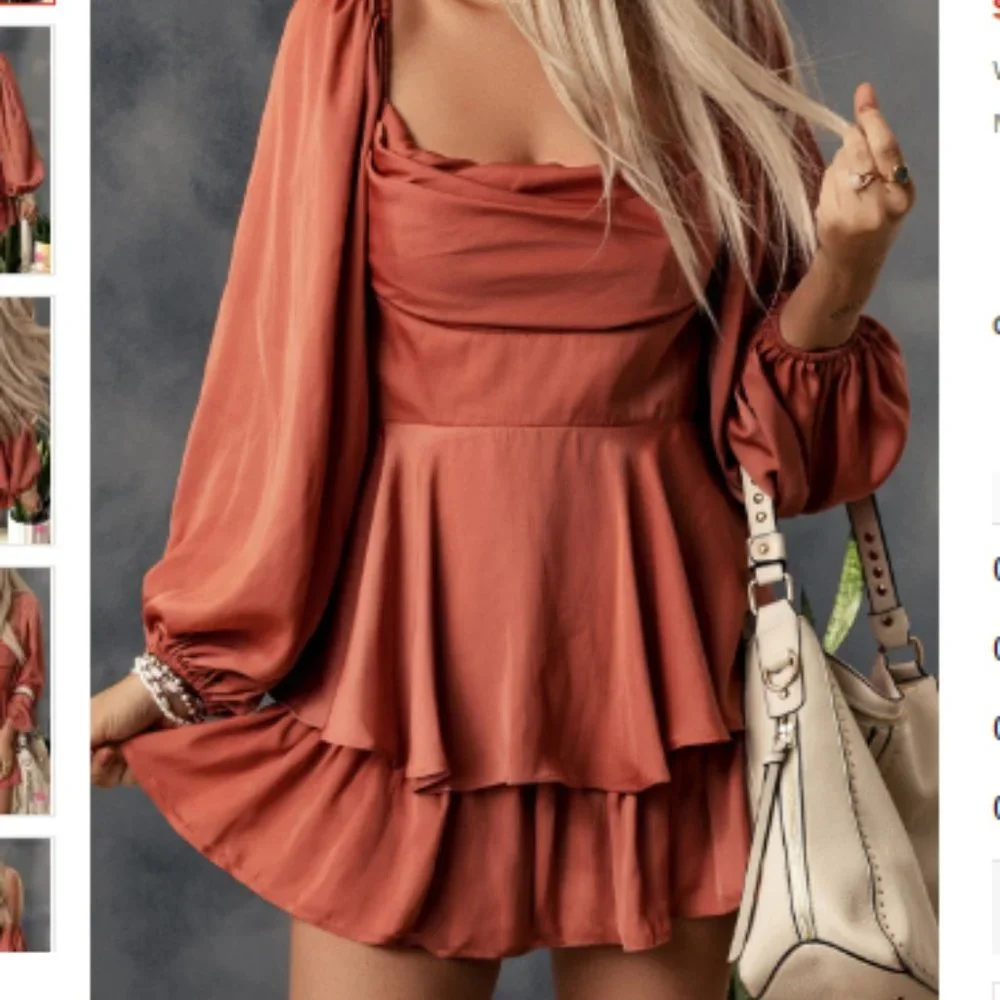 Square Neck Bubble Sleeves Layered Romper. barbiecore - Picture 1 of 10